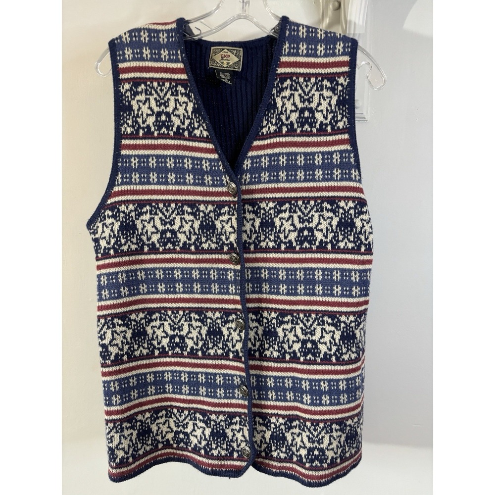 VTG EXPRESS Red White Blue Stars Stripes Button Up Vest M Patriotic